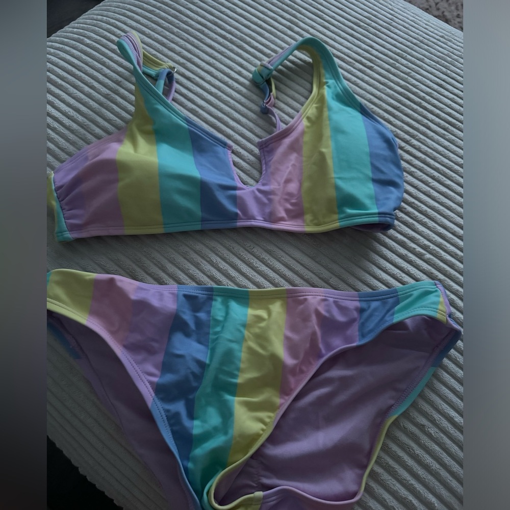 Ninety-Nine Pastel Striped Bikini Set with Mint, Lilac & Yellow